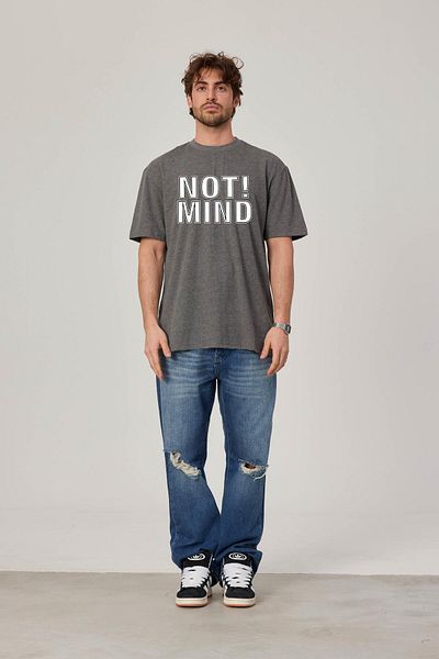 NOMARC Γκρι Σημείωση Μυαλό Γραμμένο T-Shirt