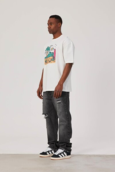 NOMARC Біла футболка з принтом скелета чоловіка-серфера