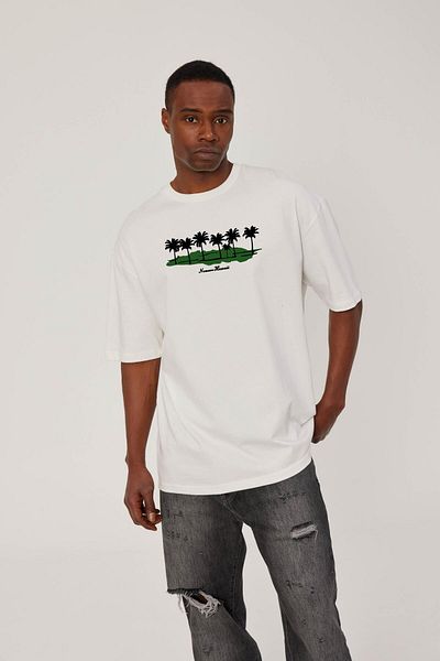 NOMARC Λευκό T-Shirt - Χαβάης με στάμπα