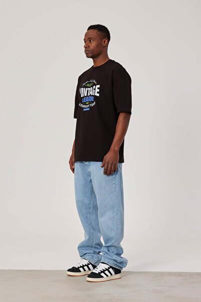 NOMARC Ανδρικό μπλουζάκι Vintage League με στάμπα μπροστά σε μαύρο χρώμα