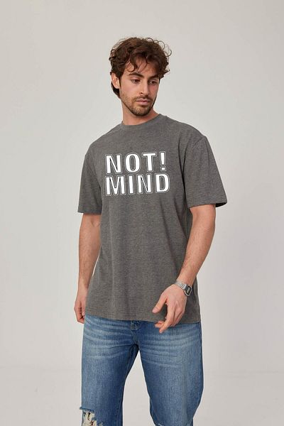 NOMARC Γκρι Σημείωση Μυαλό Γραμμένο T-Shirt
