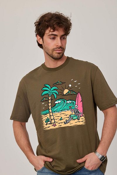 NOMARC Πράσινο μπλουζάκι με στάμπα με σκελετό Surfer