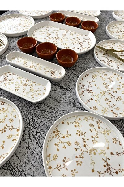 Yiğit Seramik Züccaciye Gold Eliz 12 Kişilik 23 Parça Kahvaltı Takımı