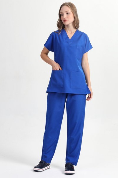 HEMİ Cobalt Blue Alpaca Bat Sleeve Unisex Nurse Jersey and Doctor Jersey Team Hospital Uniform