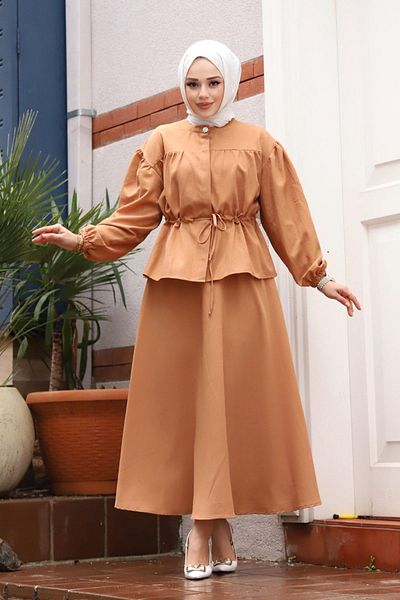 MİSSKAYLE Σετ Camel Hijab με λεπτομέρεια Bronch