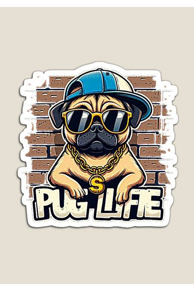 MegaSticker Pug Life Puppy - Autocolant pentru mașină, motocicletă, cască și laptop de 14x13 cm