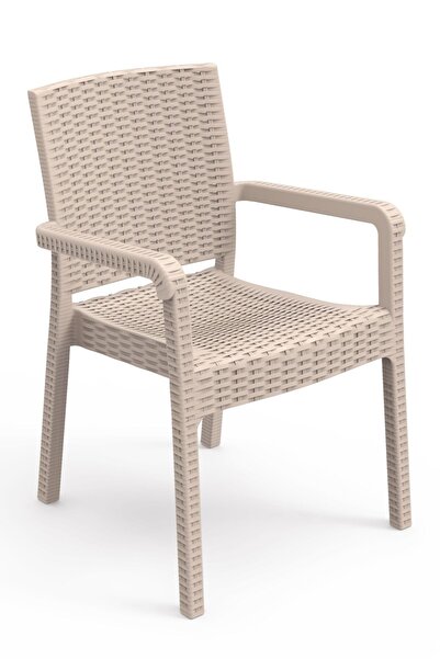 Violet Rattan Sandalye Kollu Koltuk Bahçe Balkon Teras Sandalyesi Cappuccino 4 Kişilik Set