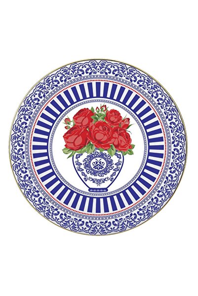 Vivas Blue Blanc Kırmızı Gül Tabak 28 Cm