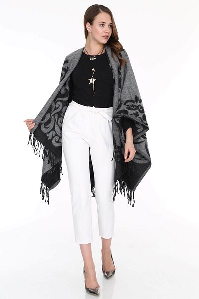 Patiska Γυναικείο Poncho με γκρι σχέδιο 1163357