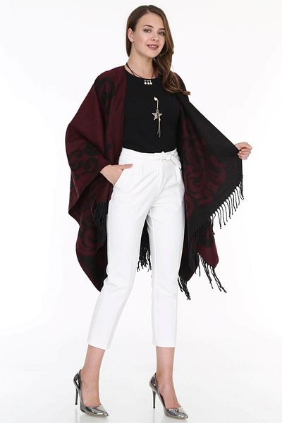 Patiska Poncho de damă bordeaux cu model Selma 1163357