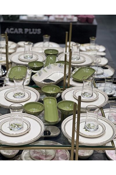 Onedekor 37 Piece Modern Green Flower Breakfast Set