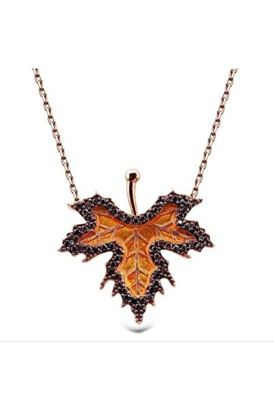 Bilsen Store 925 Ayar Gümüş Zincirli Zirkon Taşlı Mineli Çınar Yaprak Model Kolye