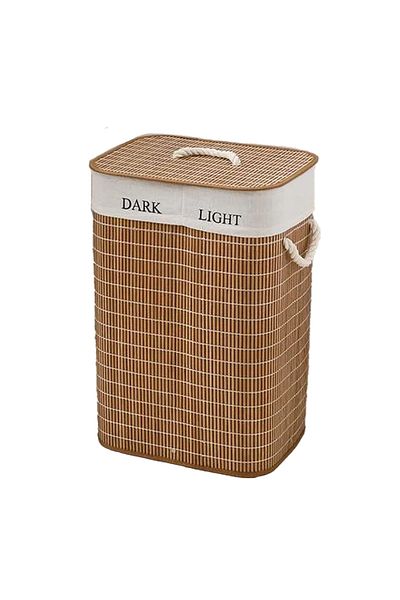 English Home Coș de rufe pliabil din bambus de 72 L - 2 compartimente, capac negru Remo