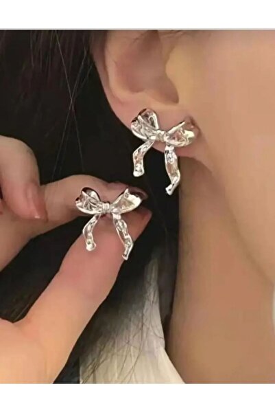 Generic Brand Silver Colored Wavy Dangle Women's Bow Earrings