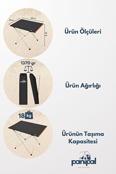 TuruncuFil Alüminyum, Omuz Askılı, Katlanabilir Kamp ve Piknik Masası S41x56x45 cm