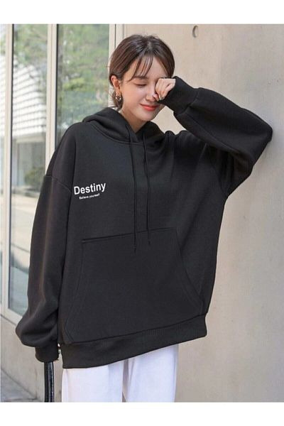 blackjack giyim Destıny Black Hooded Oversize Blackjackwear
