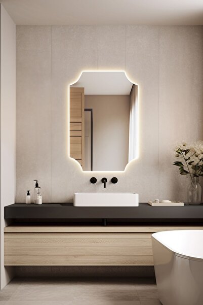 Mirze Life 60x40cm Italyan Tasarım Ledli Banyo Aynası, Gün Işığı Renkli Lavab...