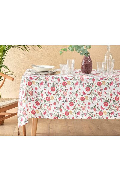 English Home Tischdecke Grün Rechteckig, Pflegeleichte Tischdecke Abwaschbar Frühlingsblumen Tischdecke