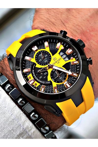 Reward Yellow Color Silicone Functions Active Sports Men's Wristwatch + BRACELET WITH GIFT