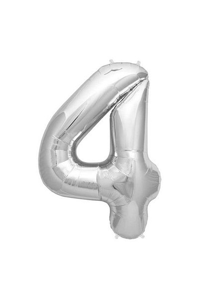 He2 Balon 4 Number Silver Foil Balloon 16 Inch 40 Cm