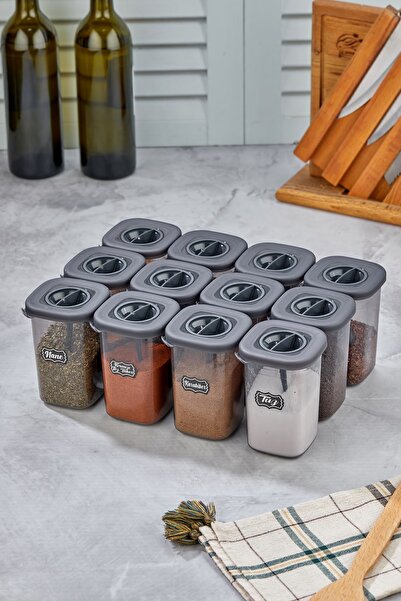 icone life Set of 12 450ml Spice Dispensers with Lockable Lid and Self Spoon - 450ml - with Label Gift