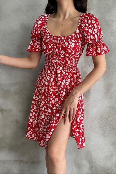 MILANOFOX Rochie înfășurată cu umăr dezactivat și mânecă cu balon cu model margarete