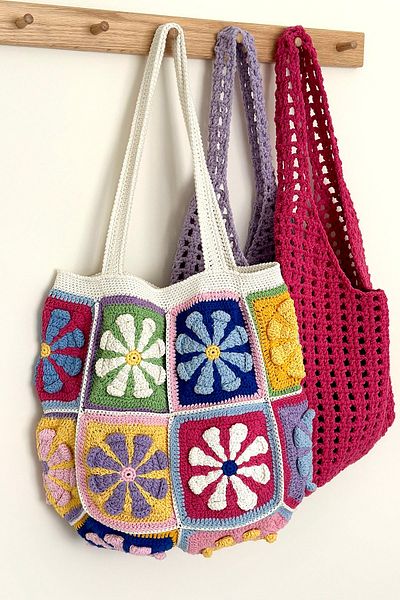BECCASTYLE Colorful Knitted Bag with Flower Pattern for Large Shoulder - Organic Cotton