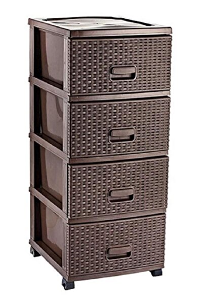 abnturk 4 Çekmeceli Raddan Sebzelik Komidin Banyo Mutfak Ortama Uygun Hasır Görünümlü Şık Kullanışlı Plastik