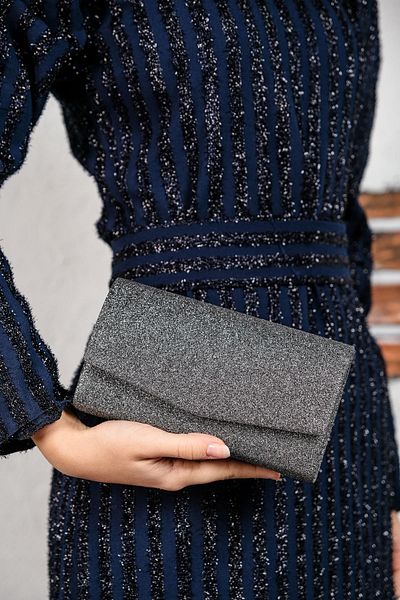 ROZA CANTA Women's Anthracite Glitter Sand Mini Box Shoulder Evening Dress Bag