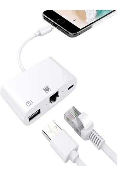 ULTRATEKNO Iphone 7 8 X 11 11 Pro 12 13 13 14 Pro Max ve Ipad Uyumlu Usb Ethernet Lightning Şarj Adaptörü 3in1