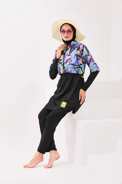 MAG FASHİON Large Size 4 Piece Full Covered Hijab Swimsuit with Gel - Burkini