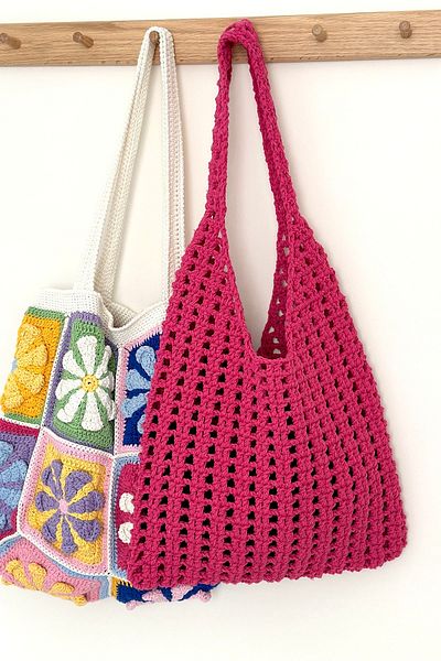 BECCASTYLE Fuchsia Colored Neon Macrame Knitted Bag - Shoulder Bag