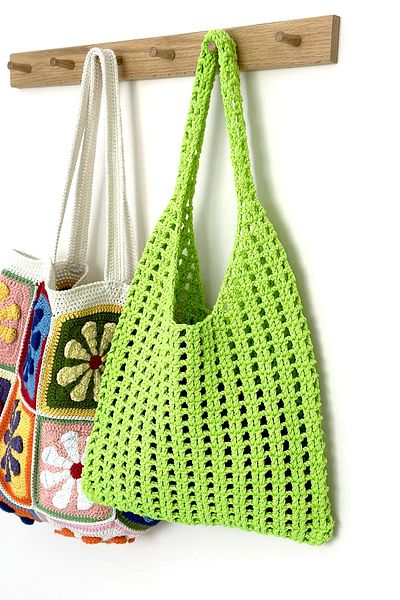 BECCASTYLE Green Colored Neon Color Mesh Macrame Knitted Bag
