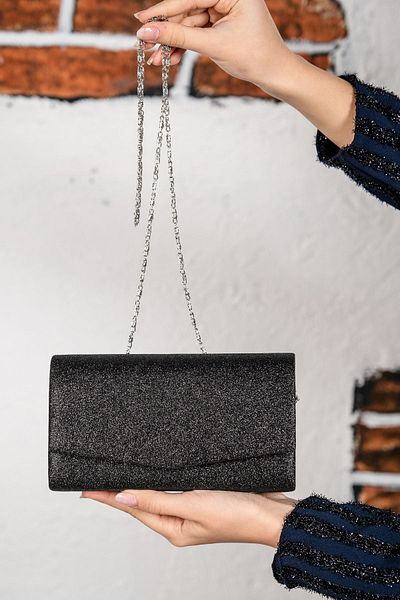 ROZA CANTA Women's Black Silvery Sand Mini Box Shoulder Evening Dress Bag