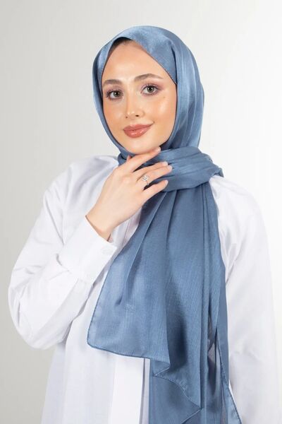 İSTANBULSTYLEMODA Janjan Trend Parlak Saten Dokulu Abiye Şifon Işıl Şal Indigo Mavi 185 X 70 Şal2315