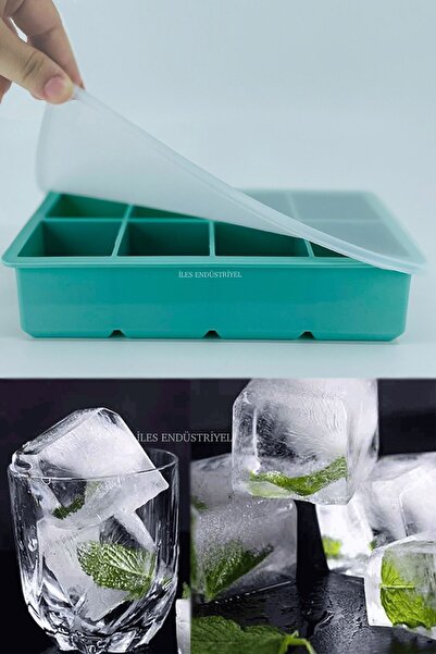 İles Gurme Kapaklı Premium Büyük 8 Bölmeli Silikon Buz Kalıbı, Yeşil