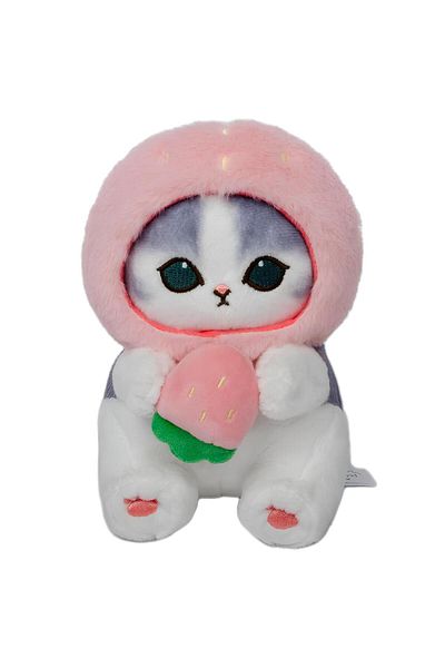 NB market 25cm Plush Cat - Strawberry Sleeves, Mofusand Cat, Kawaii Hello Sanrio