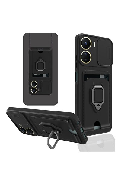 vivo Y16 Kılıf Kartlıklı Boyun Askılı Kamera Korumalı Stantlı Kapak