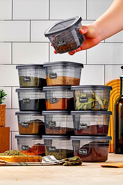 icone life 12-Piece Spice Bowl Set with Label and Leak-Proof Lid - 550ML - Label Gift