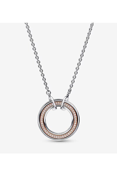 Lines Bijuteri 925 Ayar Gümüş Rose Signature Iki Renkli Logo Ve Pavé Minimal Şık Kolye