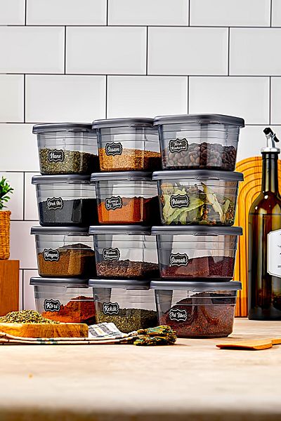 icone life 12-Piece Spice Bowl Set with Label and Leak-Proof Lid - 550ML - Label Gift