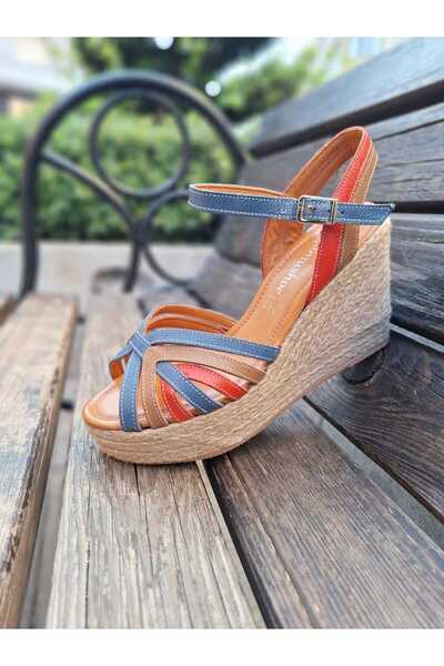 gumushoe Women's Colorful Handmade Genuine Leather Straw Wedge Heel Sandals 4389