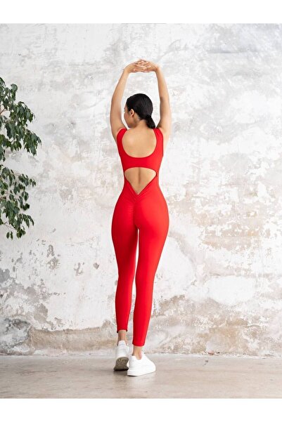 lismina Kırmızı Arkası Büzgülü ( Scrunch Butt ) Spor Tayt Tulum