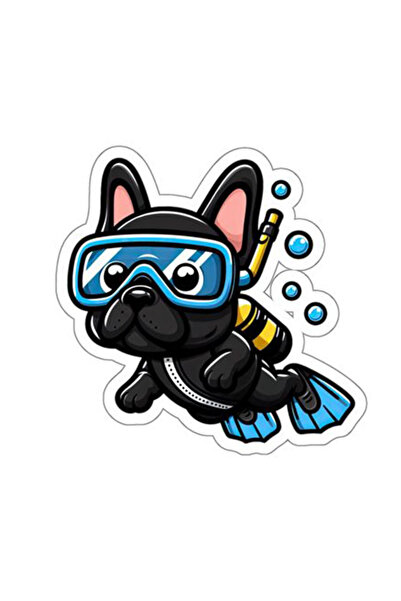MegaSticker 14X13 cm Diver Dog Car and Motor Bike Helmet Laptop Glass Sticker