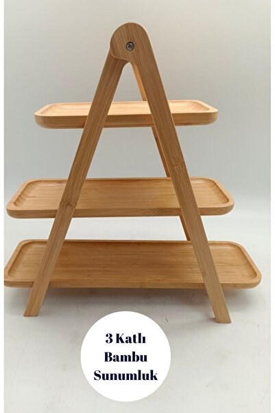 BRE HOME Bambu 3 katlı sunumluk kurabiyelik raflı(çıkabilir raflı)