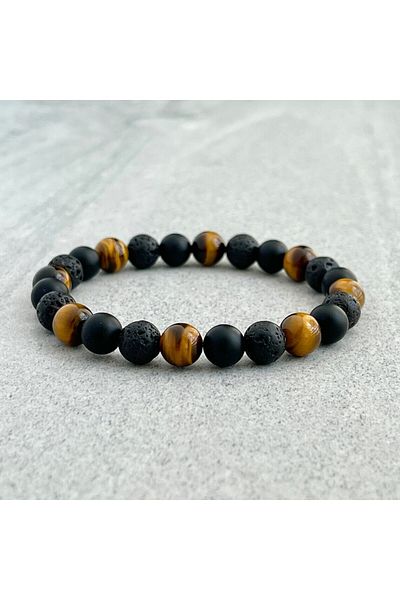 Dejavu TR 8mm Diameter - Natural Stone Tiger Eye and Matte Onyx Bracelet
