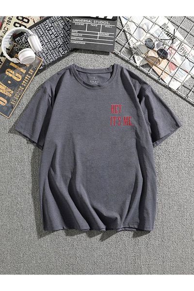 Pasage Μπλουζάκι Oversize Hey It's Me με στάμπα σκούρο γκρι