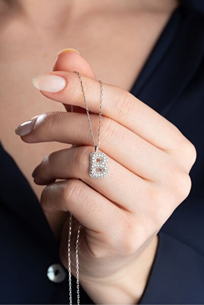 Silvano Jewelry 925 Ayar Gümüş Zirkon Taşlı Balon Harf Kolye