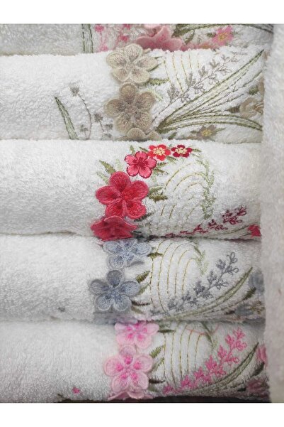 Nurpak Набір рушників з вишивкою Bambu 3d, 6 штук, 50x90 см, ромашка 785 [в упаковці]