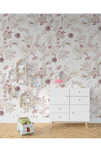 Plustablo Pastel Tonlarda Çiçek Desenli Yatak Odası Duvar Kağıdı, Hayalinizdeki Yatak Odasını Oluşturun